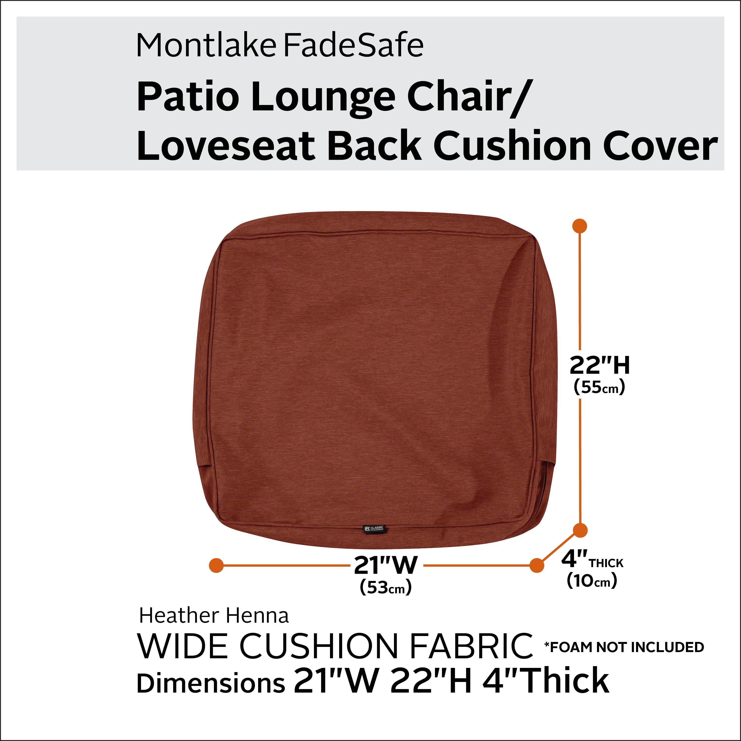 Classic Accessories Montlake FadeSafe Water-Resistant Patio Lounge Back Cushion Cover
