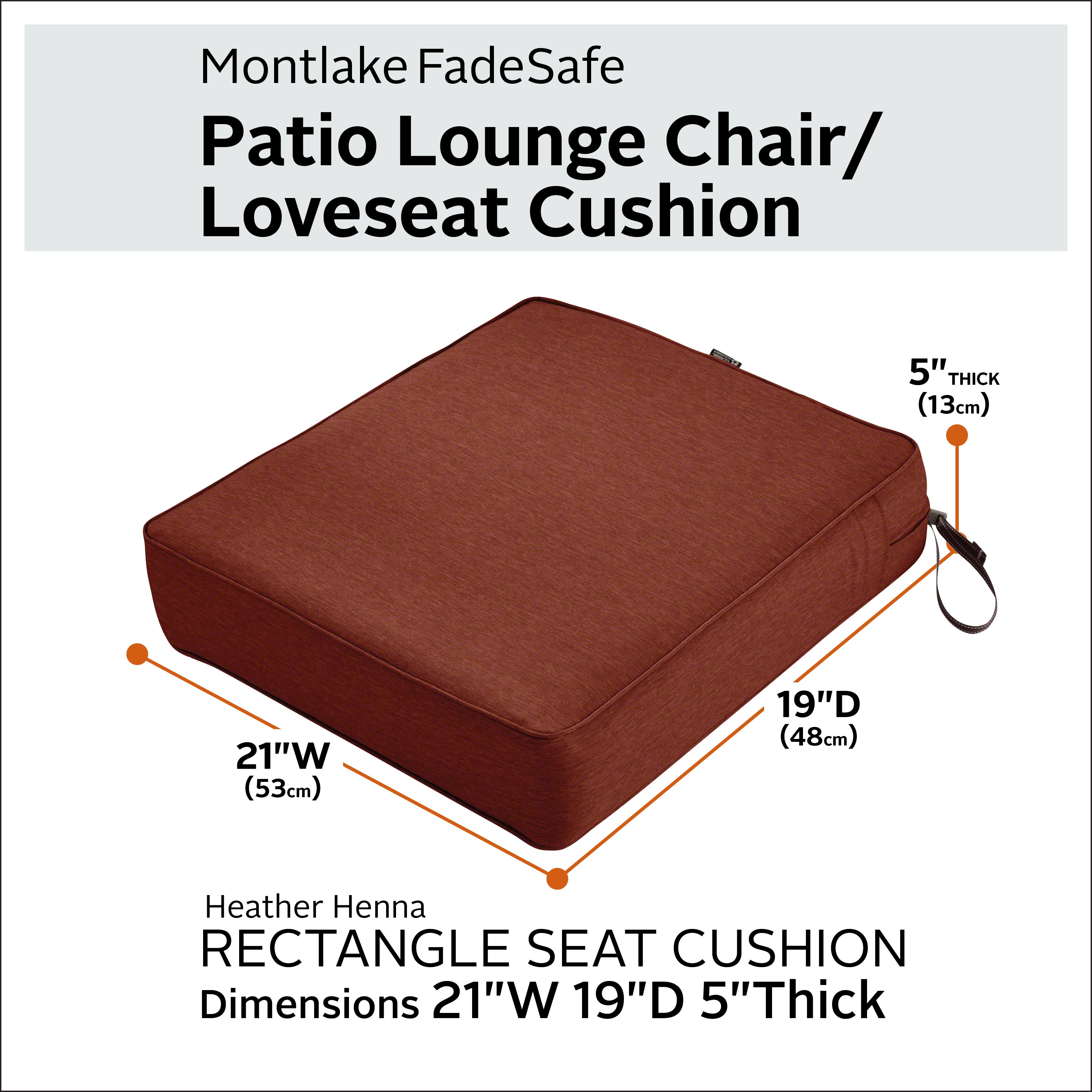 Classic Accessories Montlake FadeSafe Water-Resistant 5 Inch Thick Rectangle Patio Lounge Seat Cushion