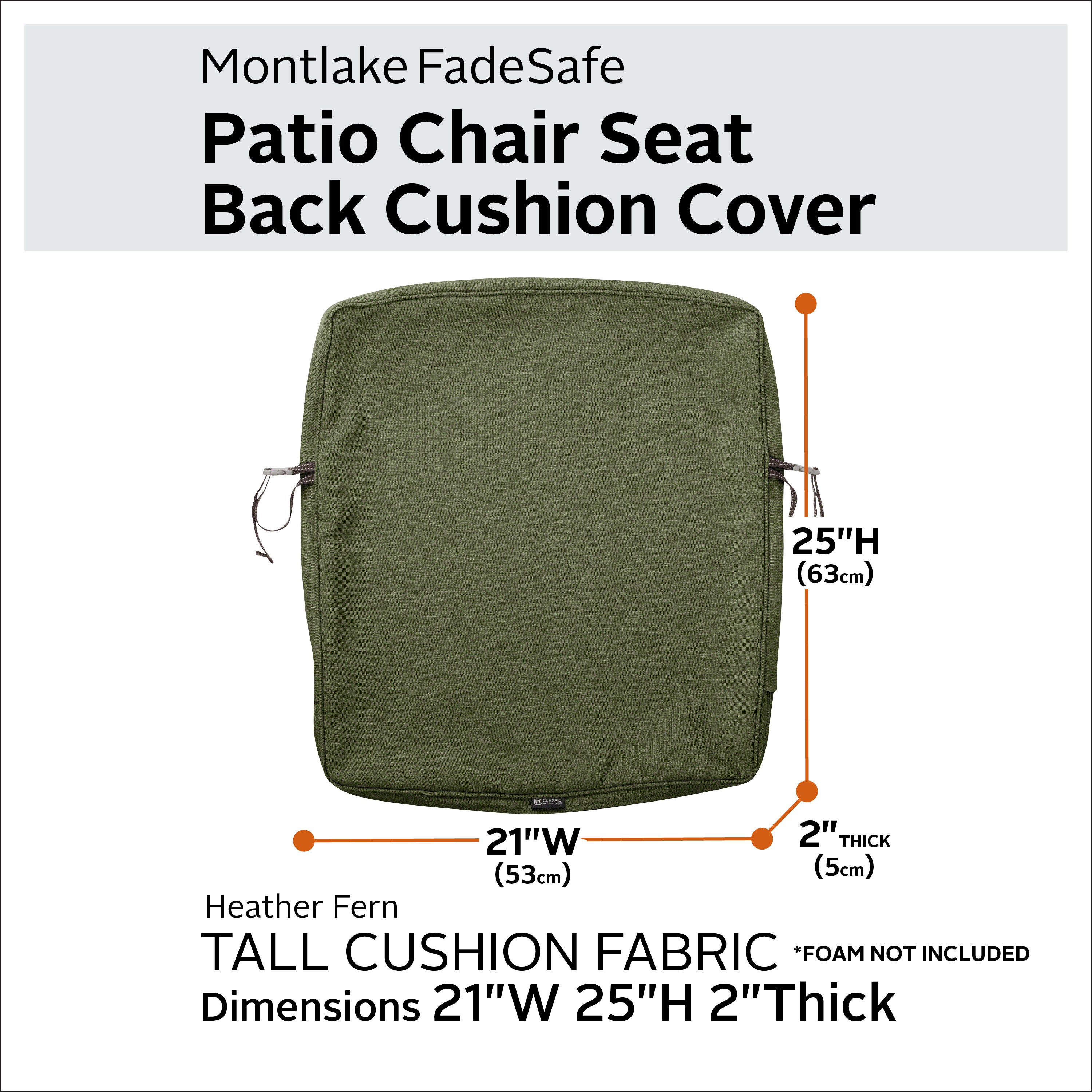 Classic Accessories Montlake FadeSafe Water-Resistant Patio Lounge Back Cushion Cover
