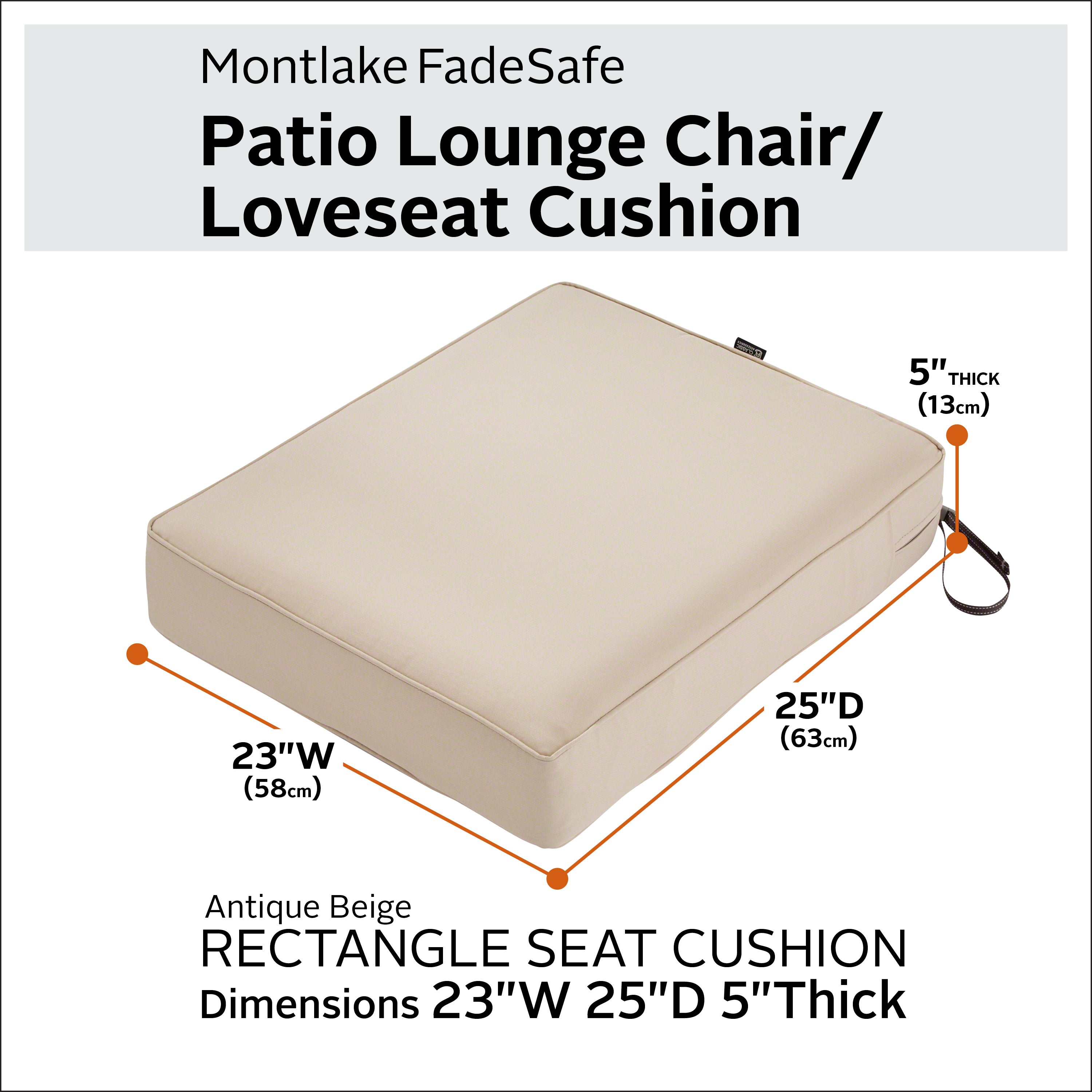 Classic Accessories Montlake FadeSafe Water-Resistant 5 Inch Thick Rectangle Patio Lounge Seat Cushion