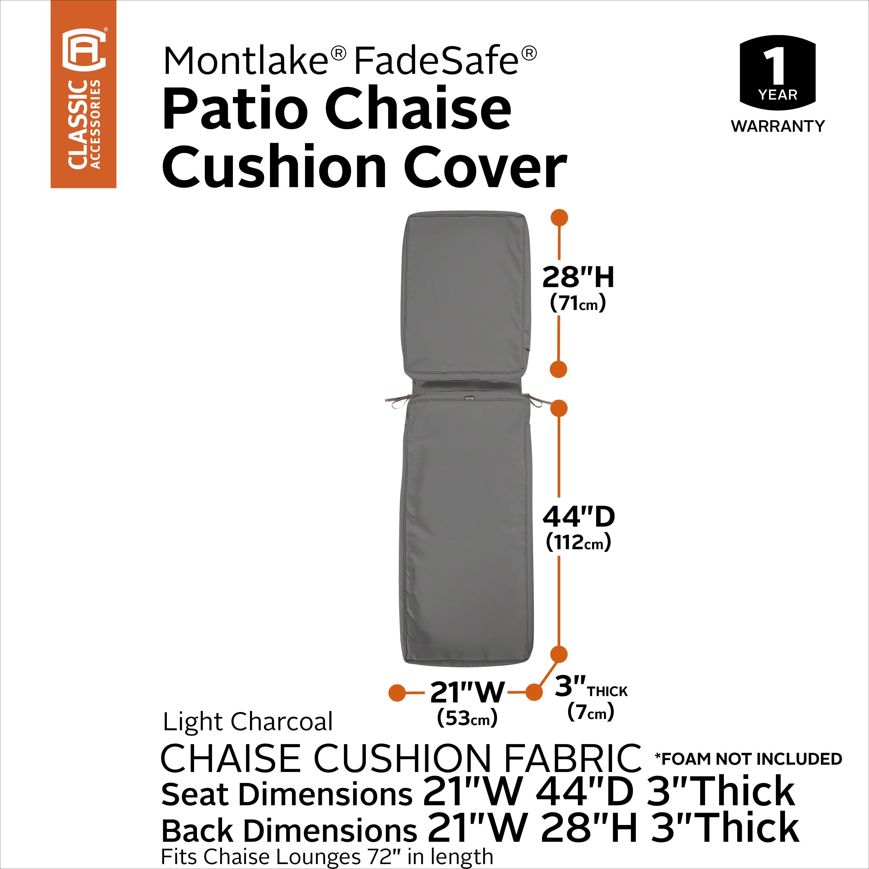 Montlake FadeSafe Water-Resistant Patio Chaise Lounge Cushion Cover