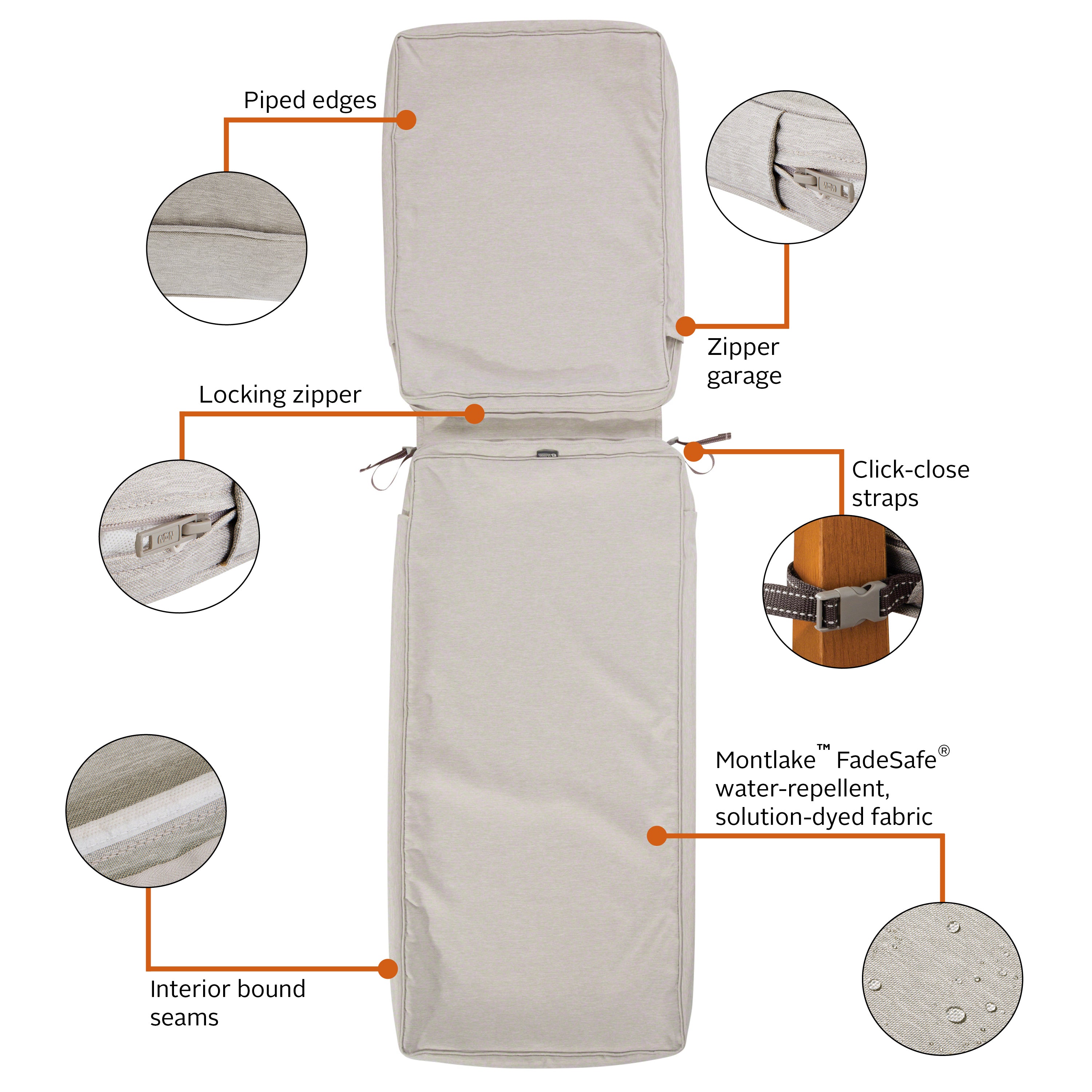 Montlake FadeSafe Water-Resistant Patio Chaise Lounge Cushion Cover