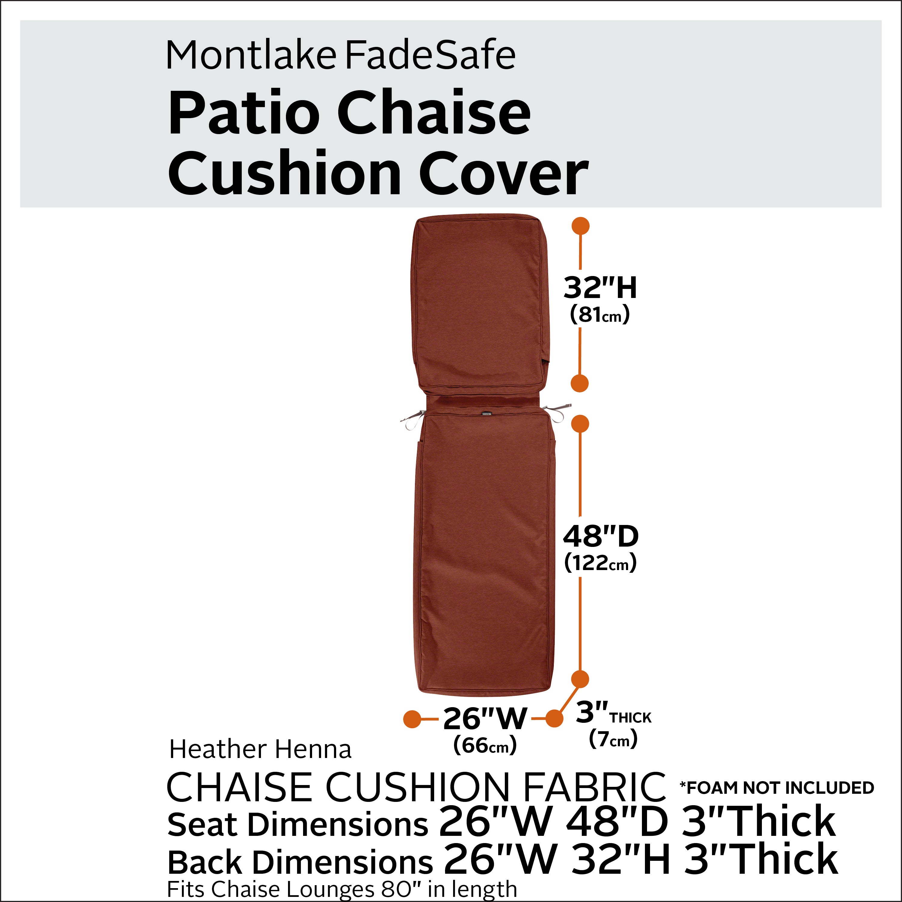 Montlake FadeSafe Water-Resistant Patio Chaise Lounge Cushion Cover
