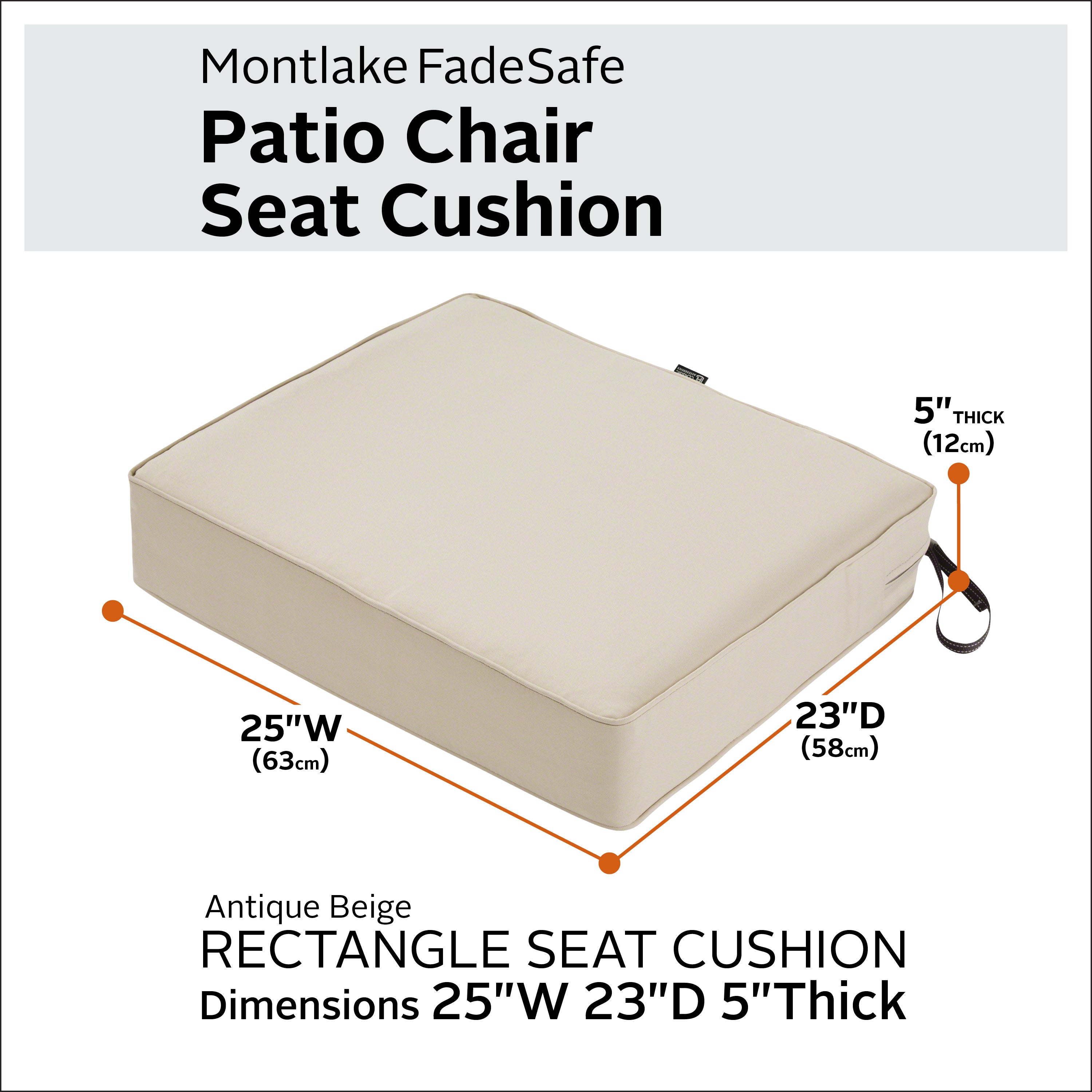 Classic Accessories Montlake FadeSafe Water-Resistant 5 Inch Thick Rectangle Patio Lounge Seat Cushion