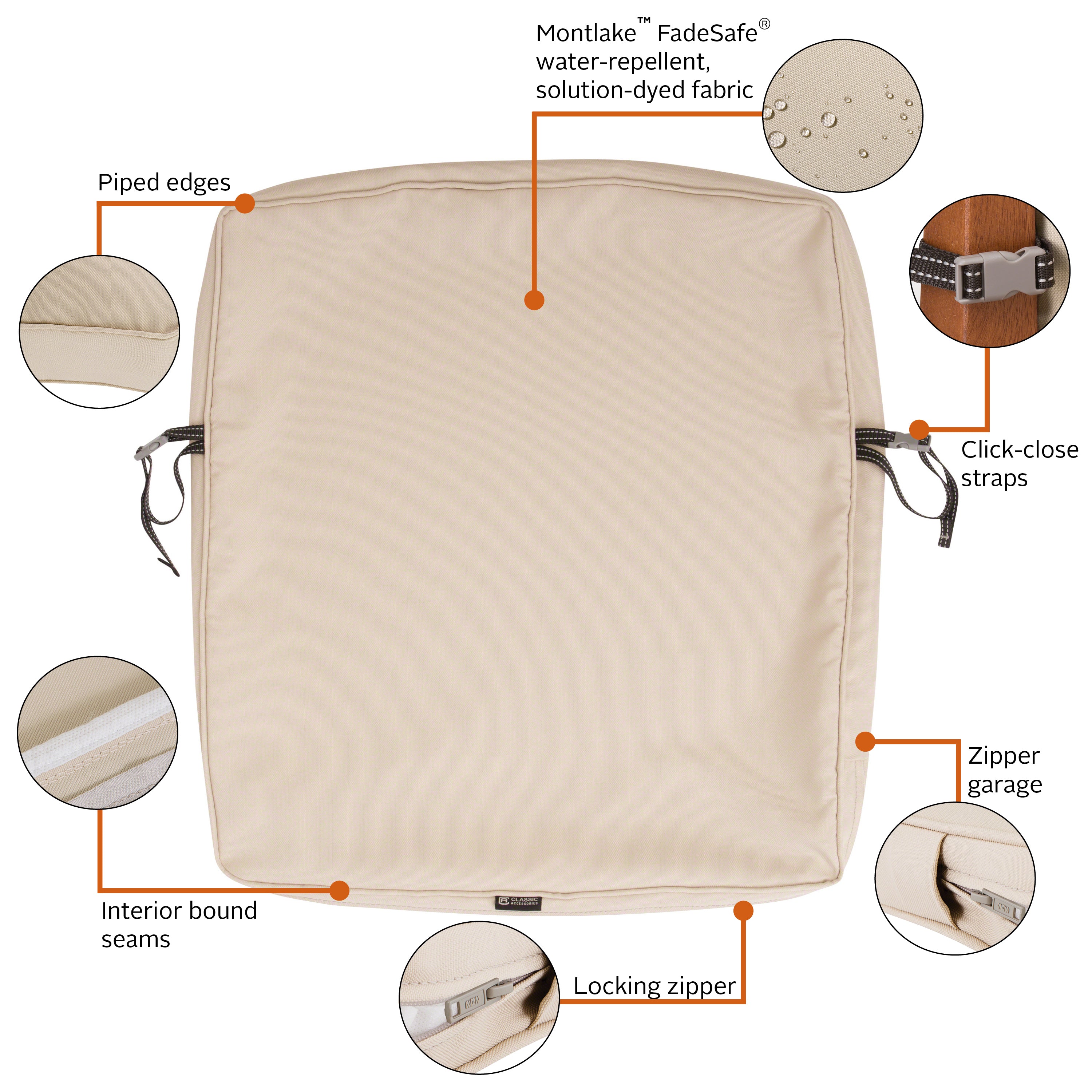 Classic Accessories Montlake FadeSafe Water-Resistant Patio Lounge Back Cushion Cover