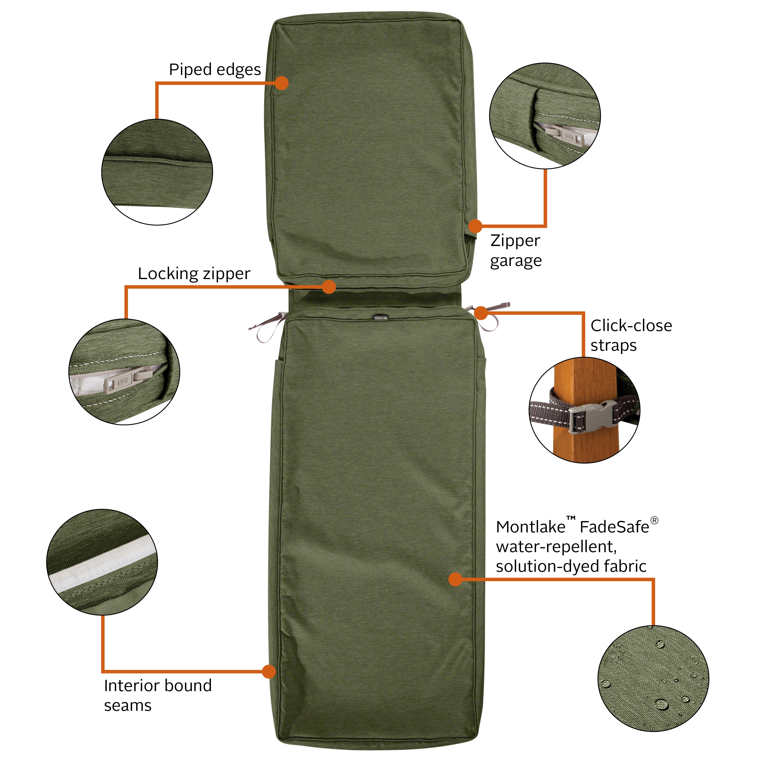 Montlake FadeSafe Water-Resistant Patio Chaise Lounge Cushion Cover