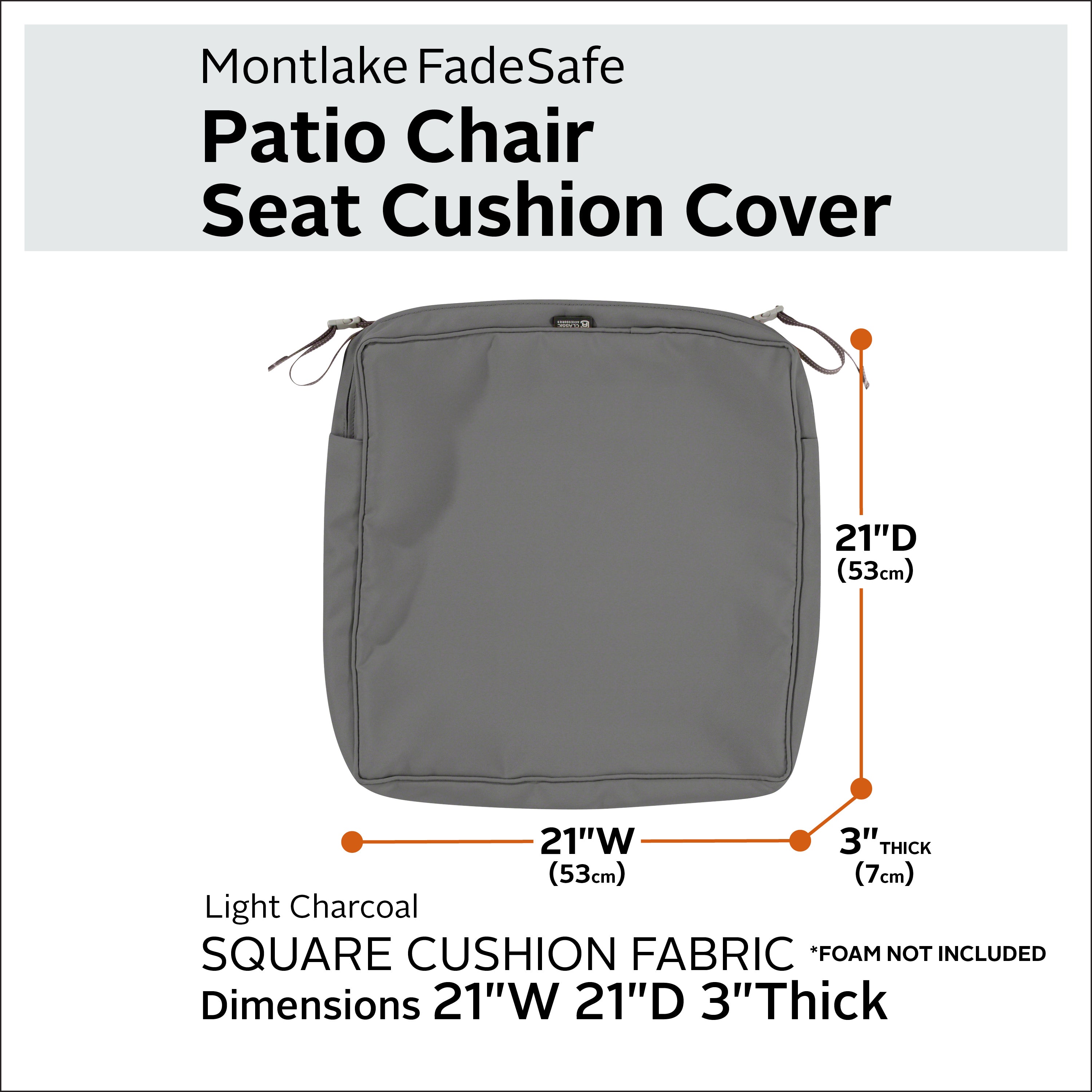 Classic Accessories Montlake FadeSafe Water-Resistant 3 Inch Thick Square Patio Dining Seat Cushion Cover