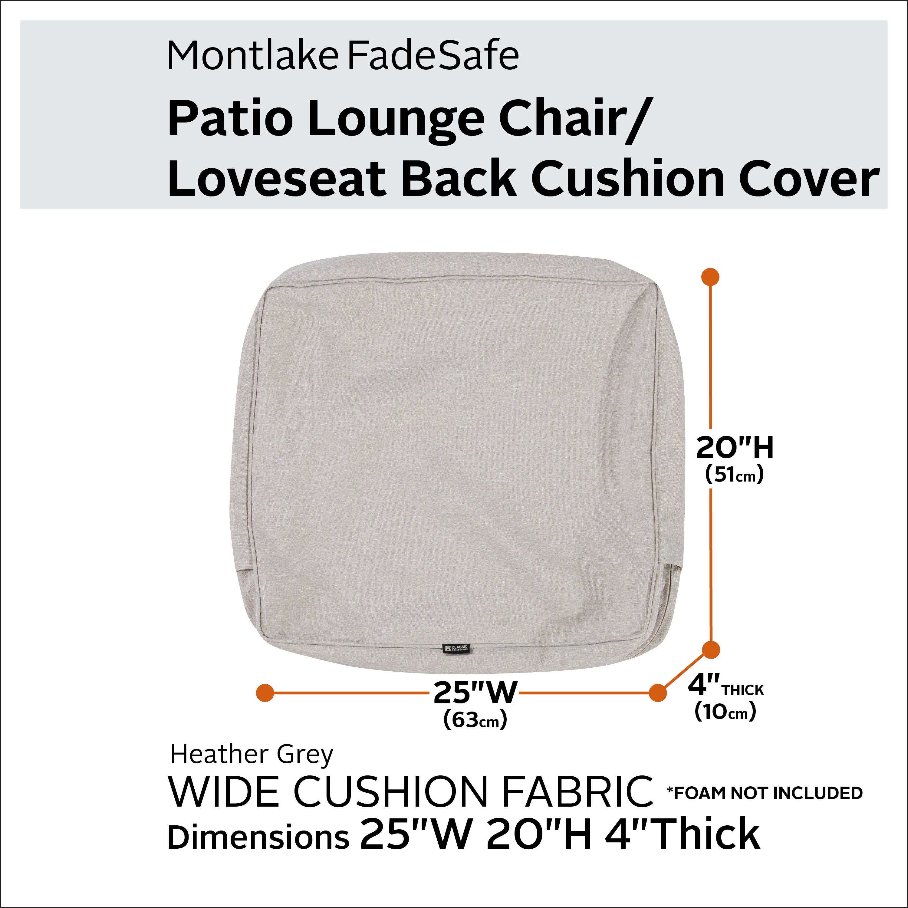 Classic Accessories Montlake FadeSafe Water-Resistant Patio Lounge Back Cushion Cover