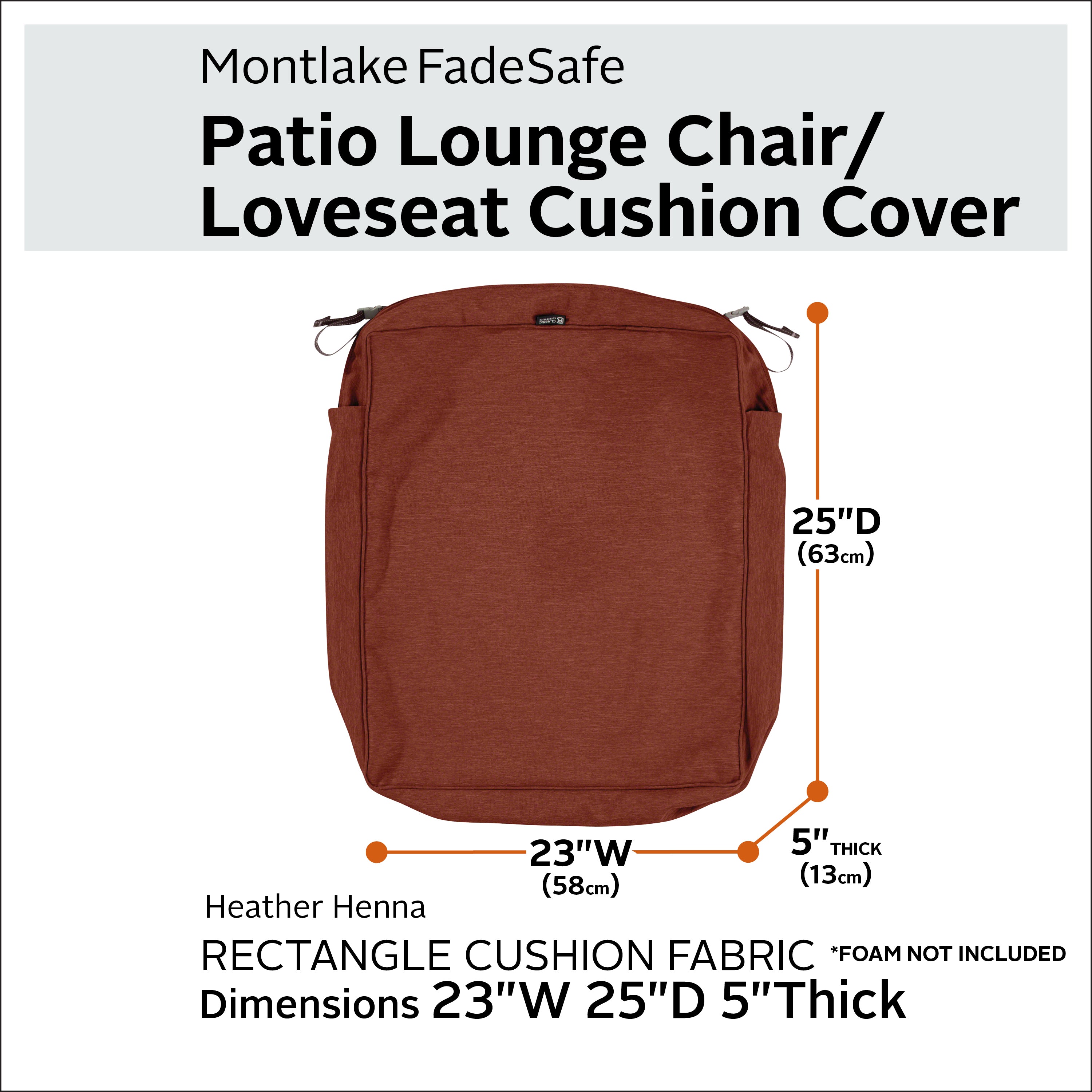 Classic Accessories Montlake FadeSafe Water-Resistant Rectangular Patio Lounge Seat Cushion Cover