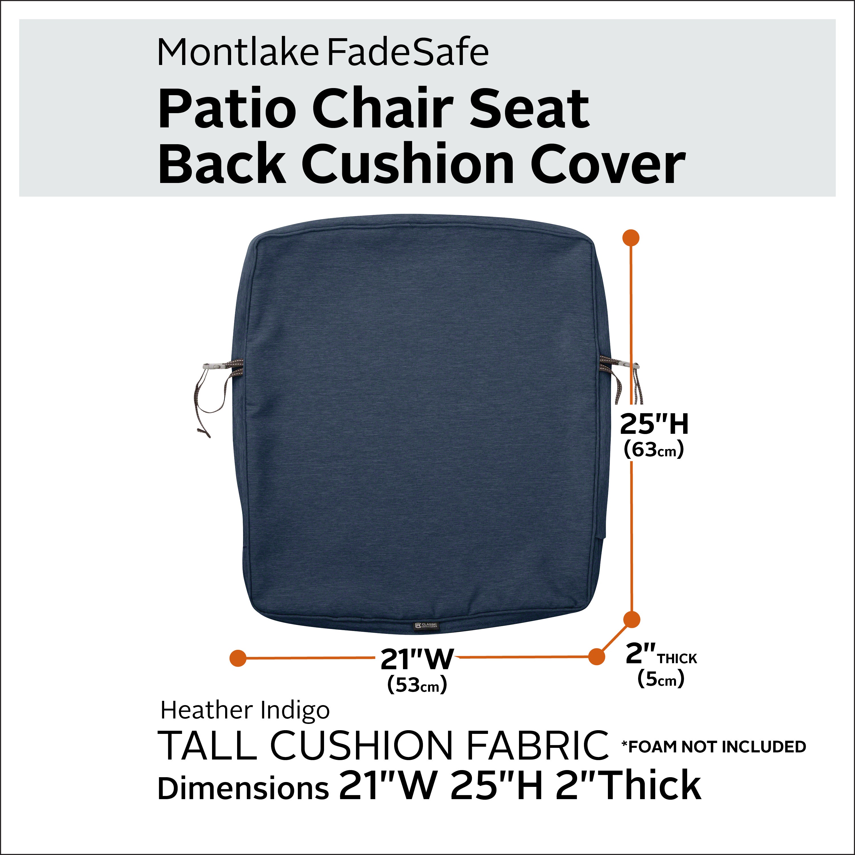 Classic Accessories Montlake FadeSafe Water-Resistant Patio Lounge Back Cushion Cover