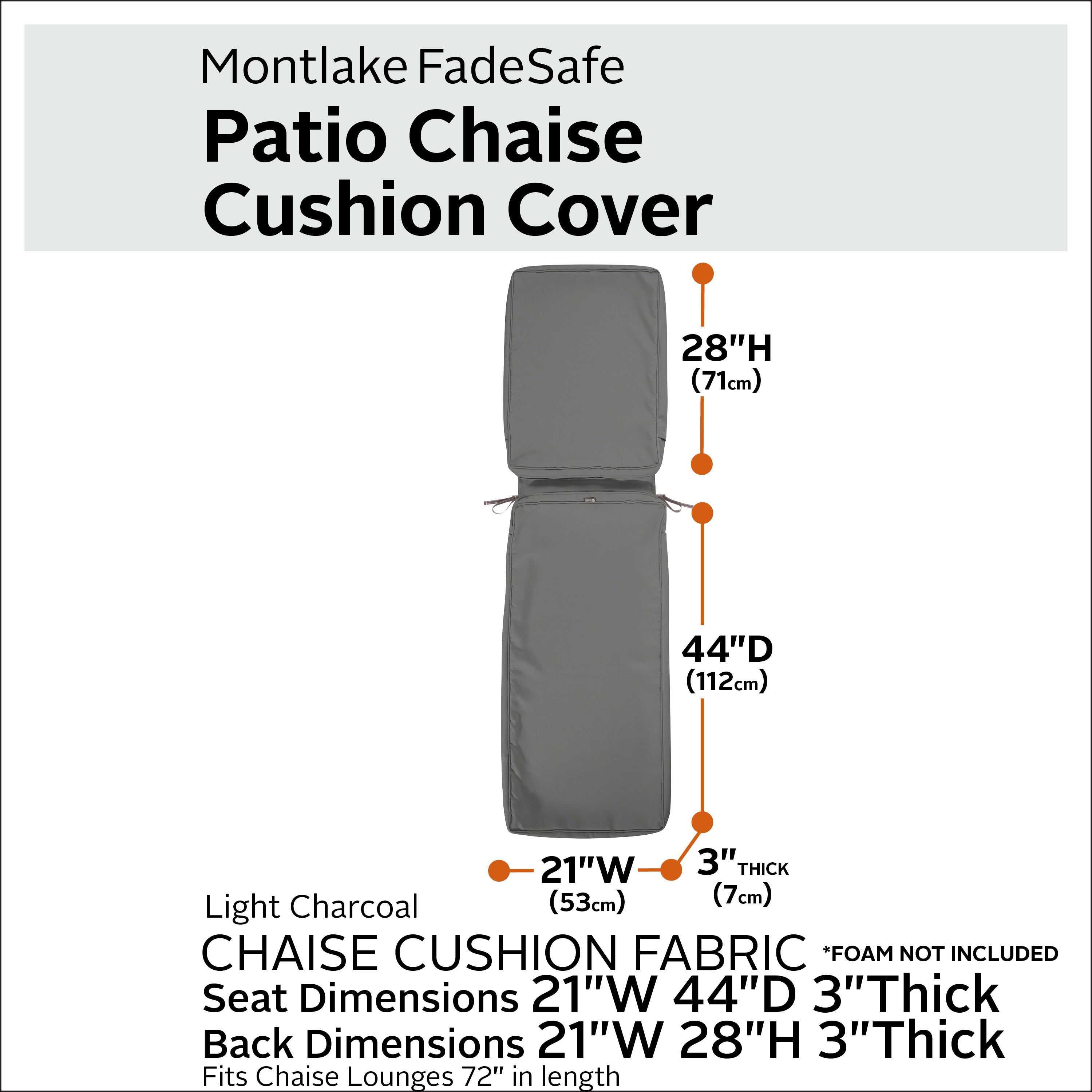 Montlake FadeSafe Water-Resistant Patio Chaise Lounge Cushion Cover