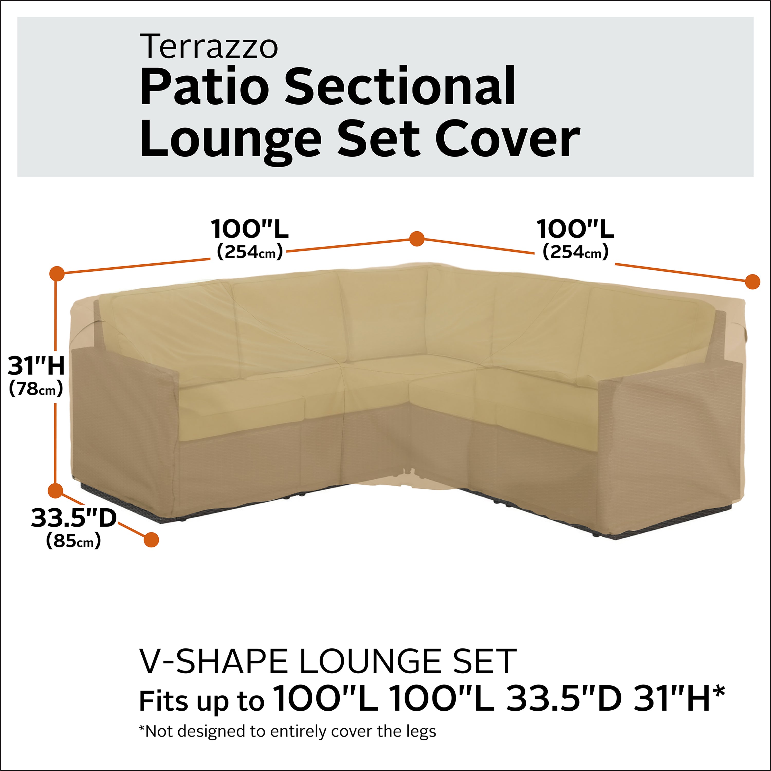 Classic Accessories Terrazzo Patio Left Facing Sectional Lounge Set Cover Beige