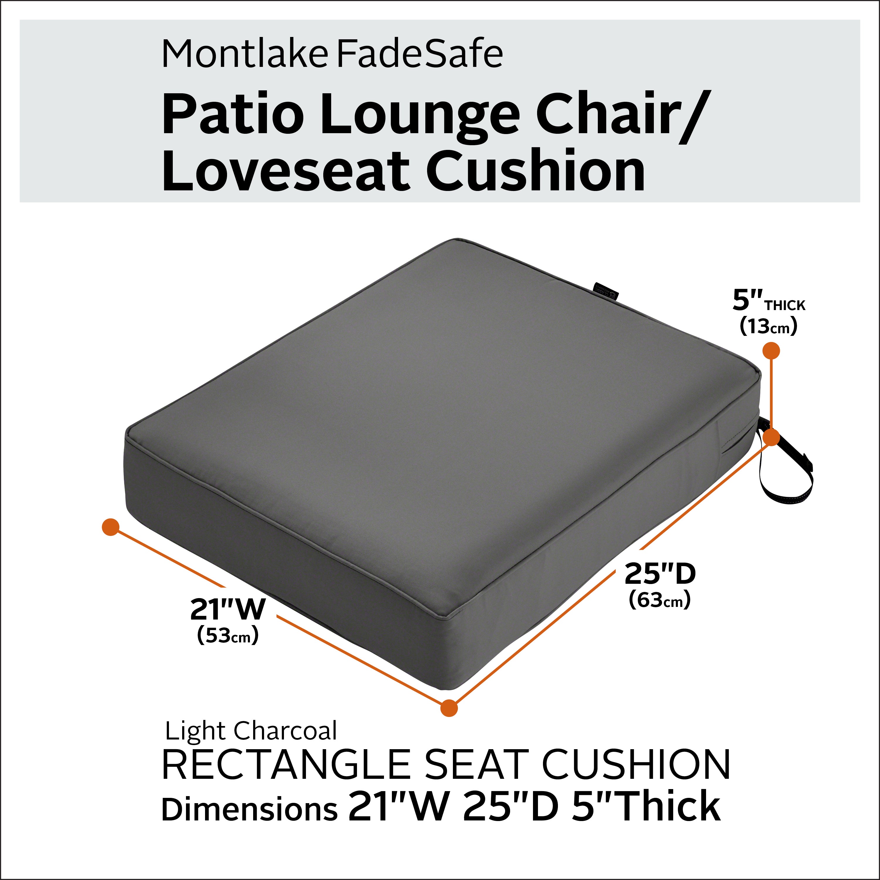 Montlake FadeSafe 5-Inch Rectangle Patio Lounge Seat Cushion | Classic