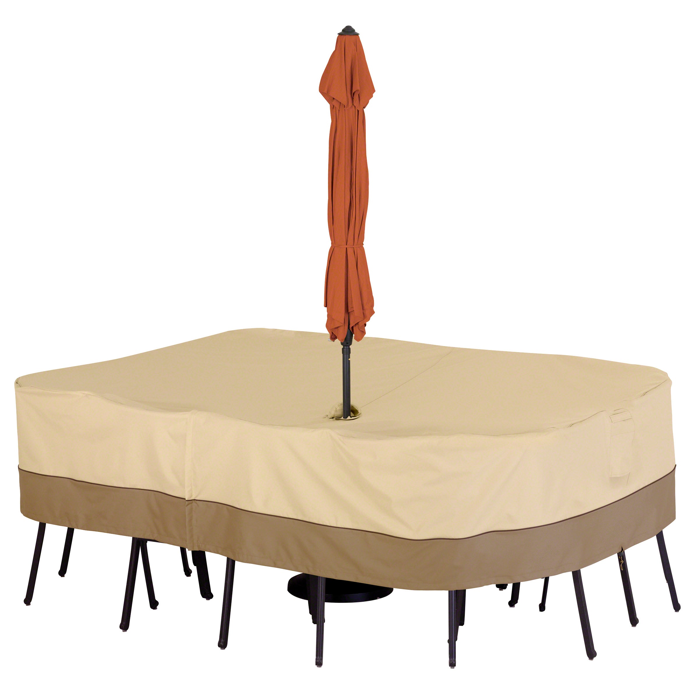 Veranda Rectangular/Oval Patio Table Chair Set Cover Umbrella Hole