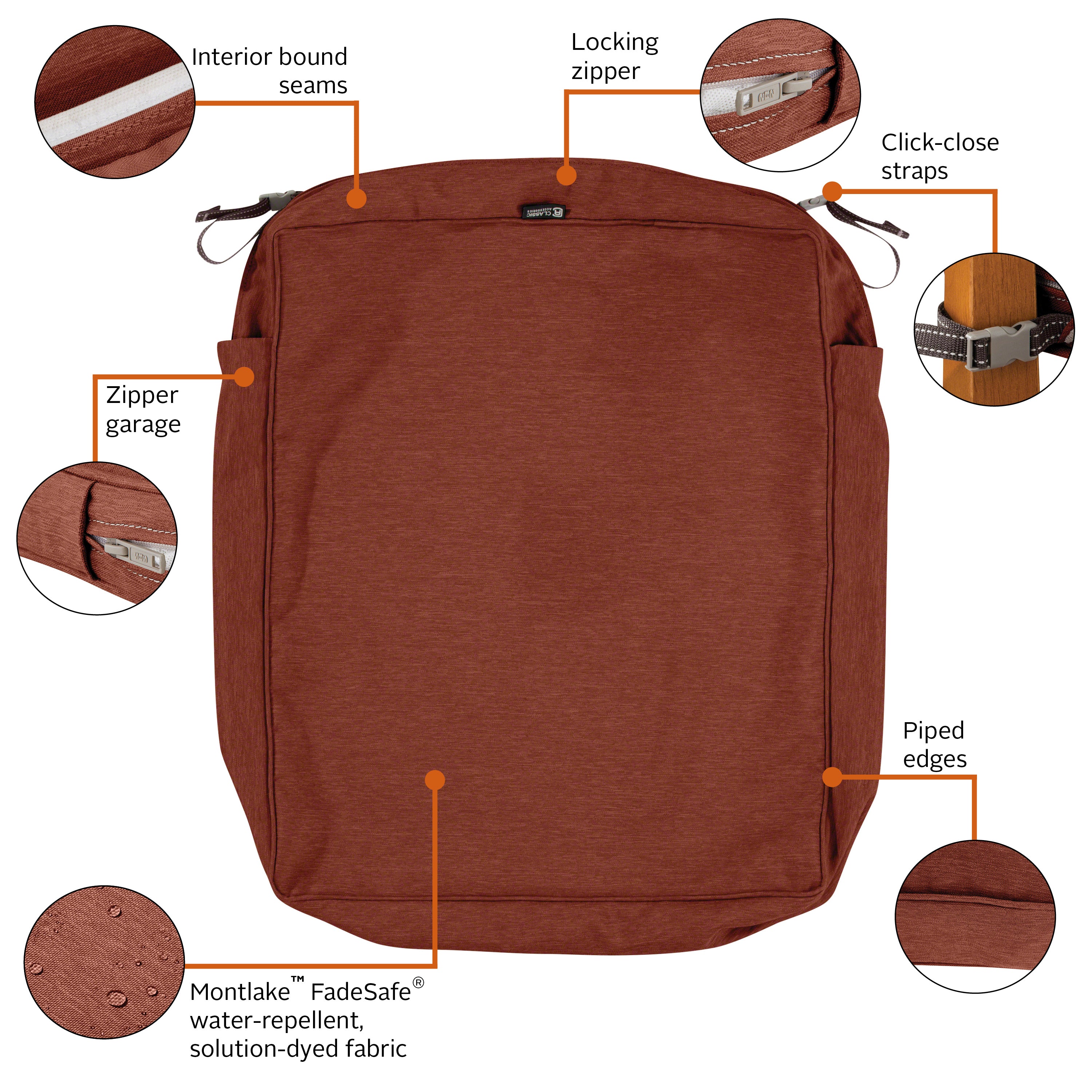 Classic Accessories Montlake FadeSafe Water-Resistant Rectangular Patio Lounge Seat Cushion Cover