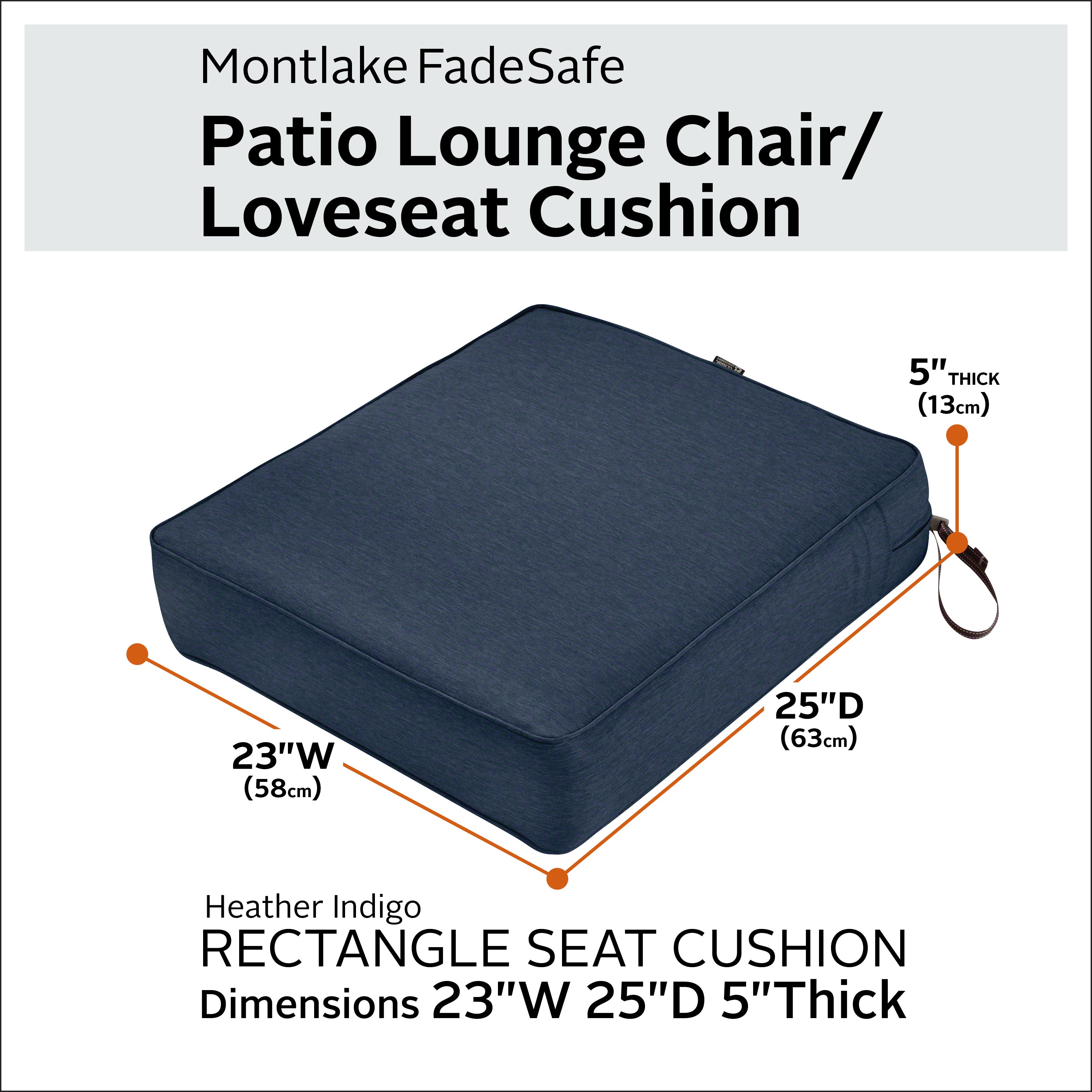 Classic Accessories Montlake FadeSafe Water-Resistant 5 Inch Thick Rectangle Patio Lounge Seat Cushion