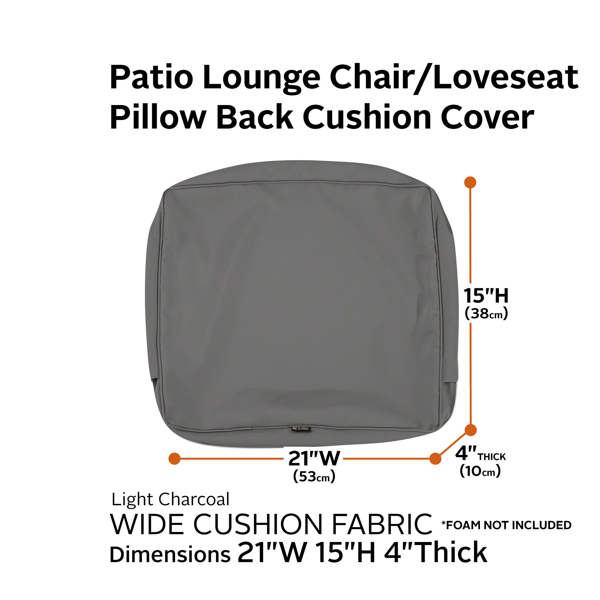 Classic Accessories Montlake FadeSafe Water-Resistant Patio Lounge Back Cushion Cover