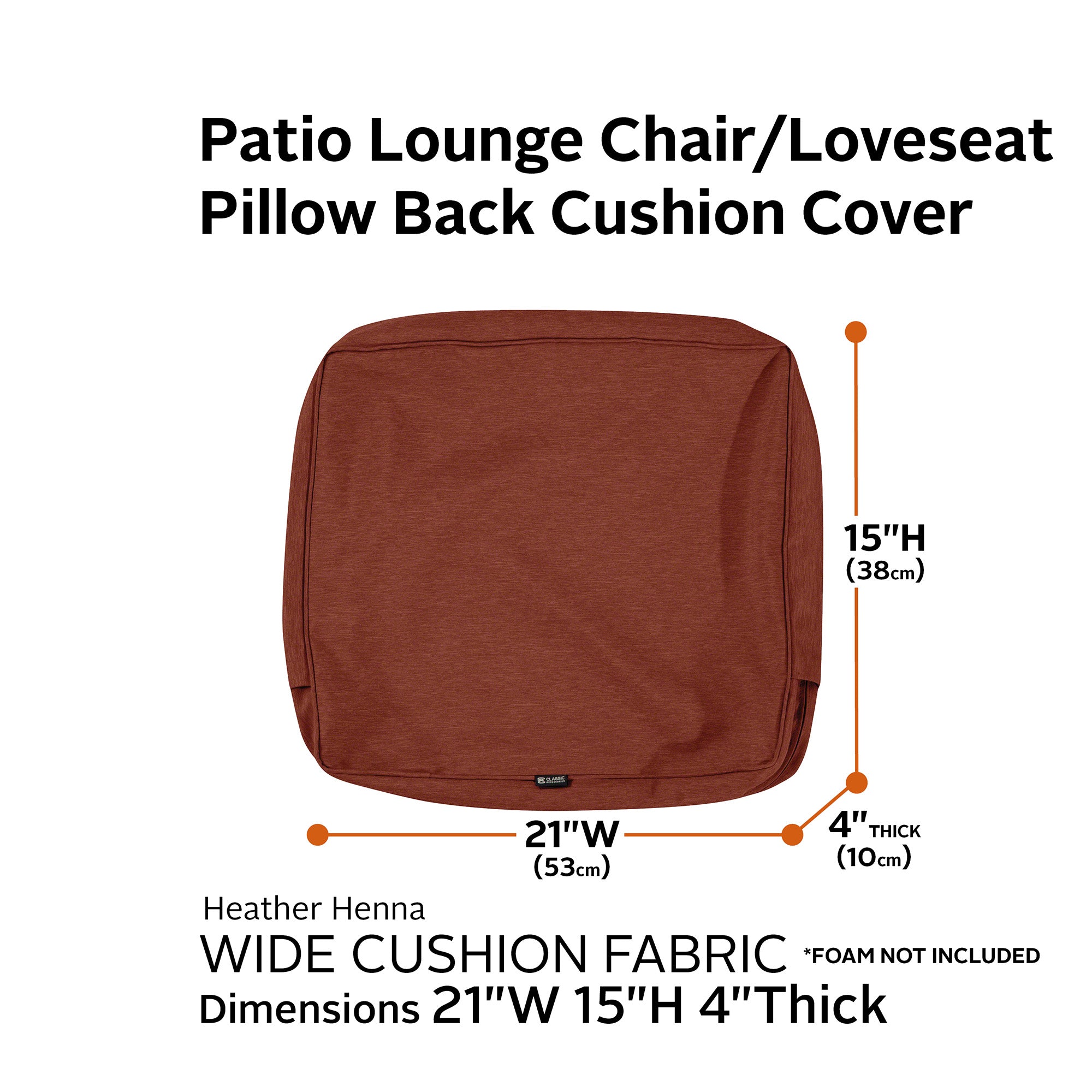 Classic Accessories Montlake FadeSafe Water-Resistant Patio Lounge Back Cushion Cover