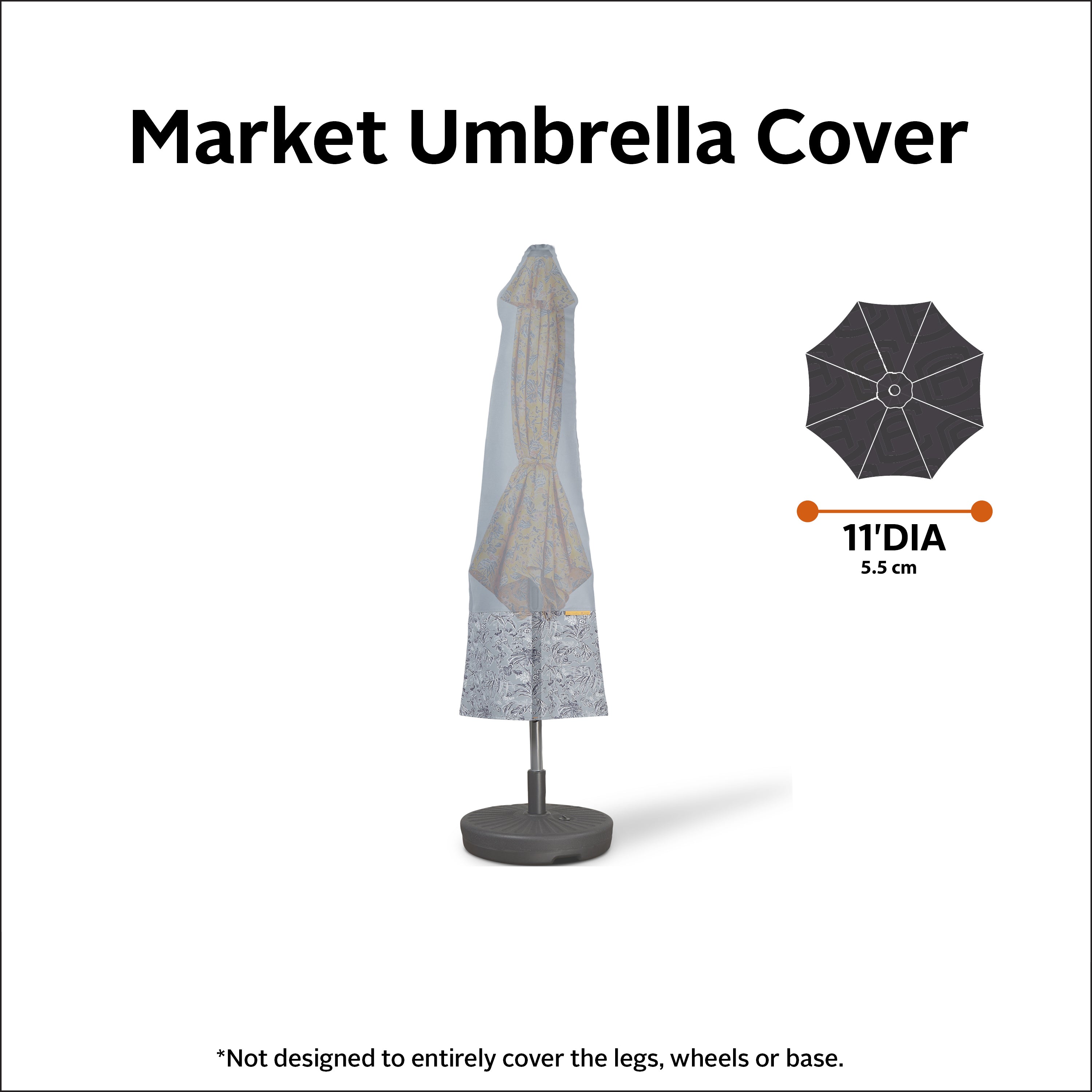 Vera Bradley by Water-Resistant Market Umbrella Cover, 11 Foot, Rain Forest Toile Gray