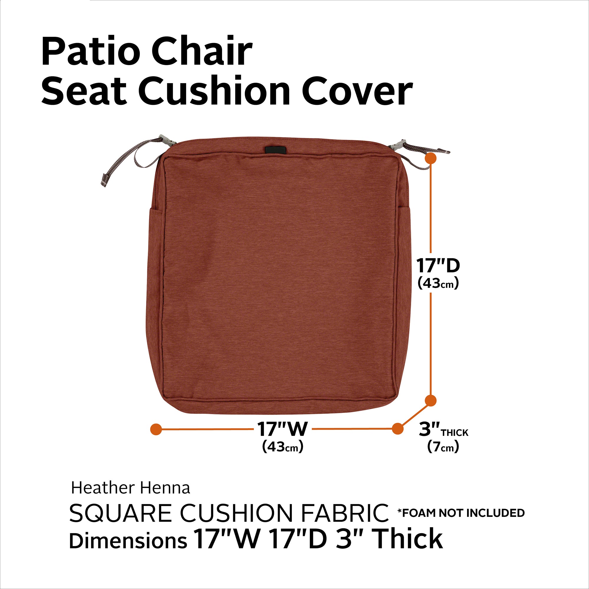 Classic Accessories Montlake FadeSafe Water-Resistant 3 Inch Thick Square Patio Dining Seat Cushion Cover