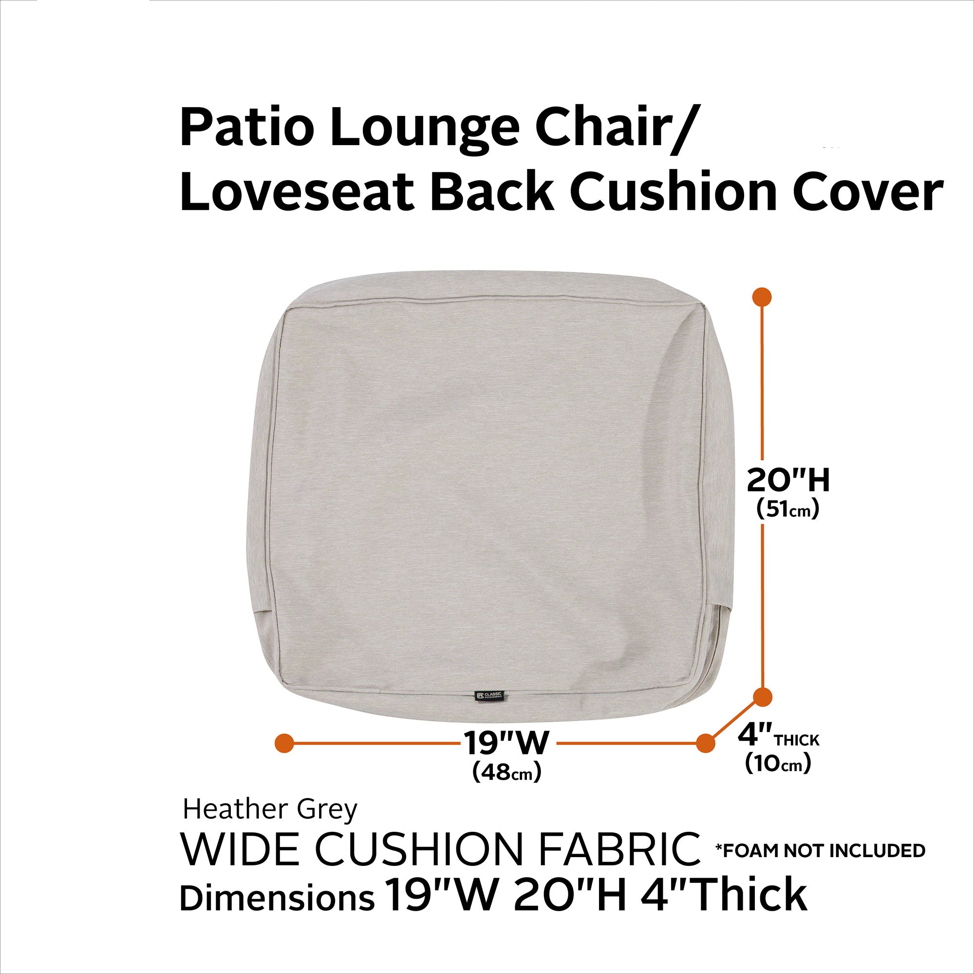 Classic Accessories Montlake FadeSafe Water-Resistant Patio Lounge Back Cushion Cover