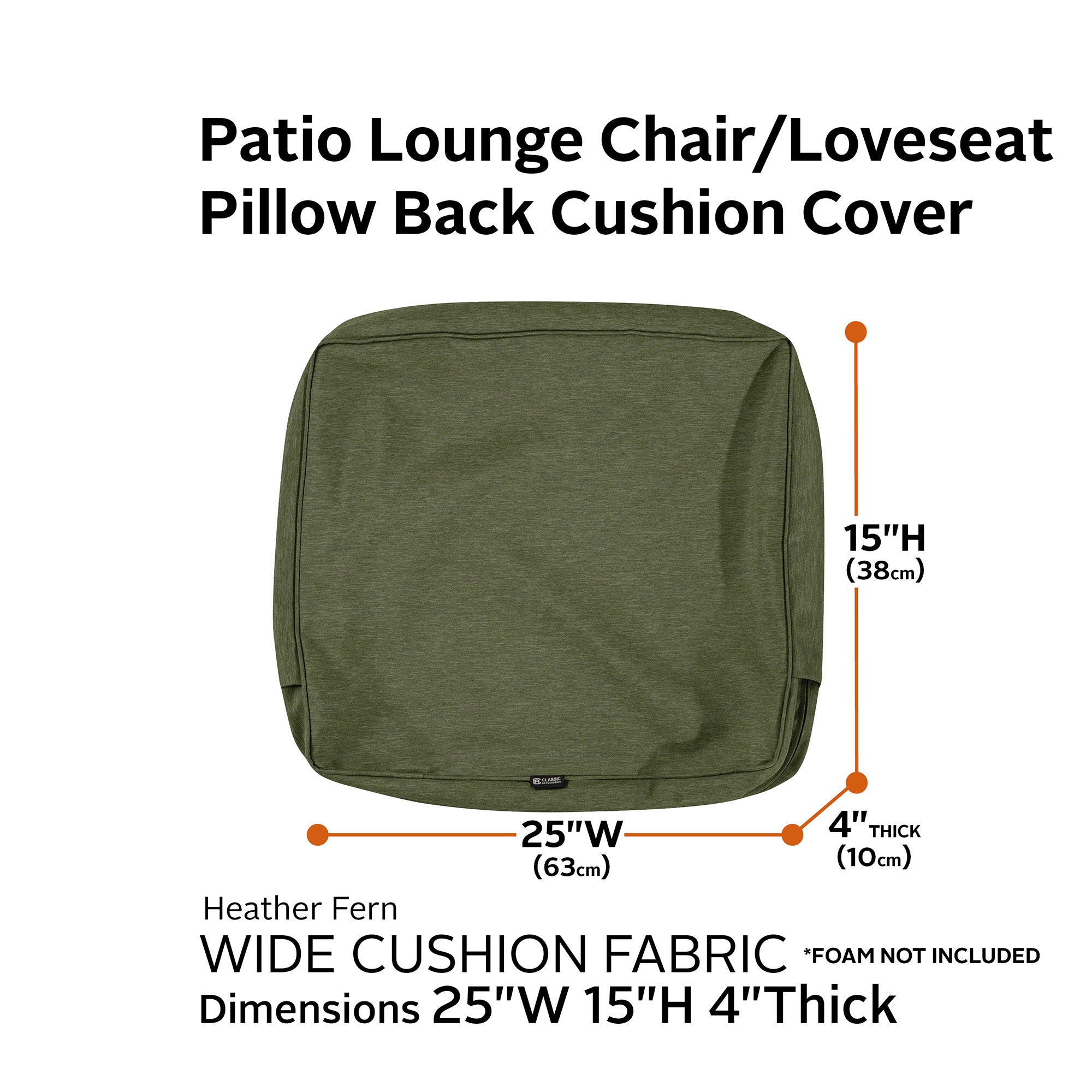 Classic Accessories Montlake FadeSafe Water-Resistant Patio Lounge Back Cushion Cover