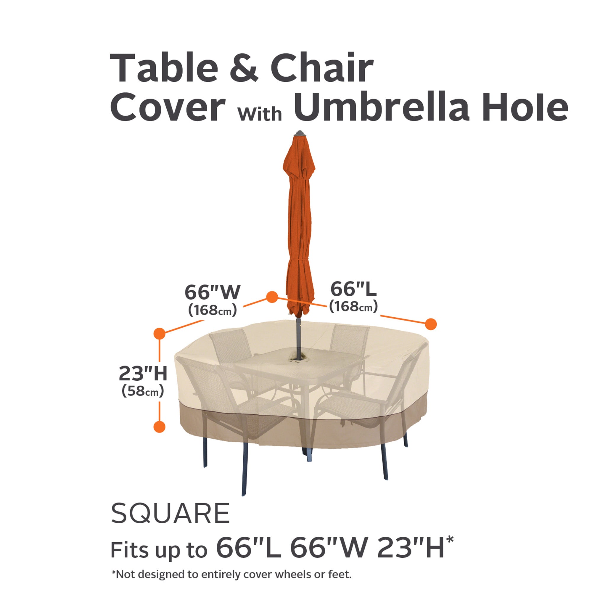 Veranda Water-Resistant 66 Inch Square Patio Table & Chair Set Cover with Umbrella Hole