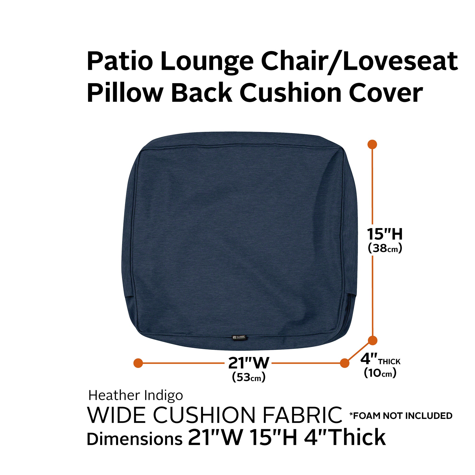Classic Accessories Montlake FadeSafe Water-Resistant Patio Lounge Back Cushion Cover