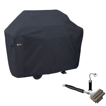 Water-Resistant BBQ Grill Cover with Coiled Grill Brush & Magnetic LED Light