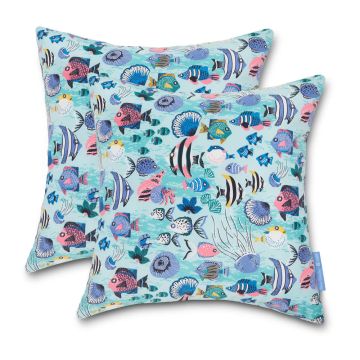 Vera Bradley by Classic Accessories Classic Accessories Water-Resistant Accent Pillows, 18 x 18 x 8 Inch, 2 Pack, Paisley Wave Fish