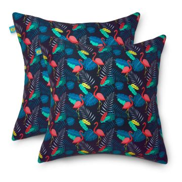 Duck Covers Water-Resistant Accent Pillows, 18 x 18 Inch, 2 Pack, After Party Flamingo