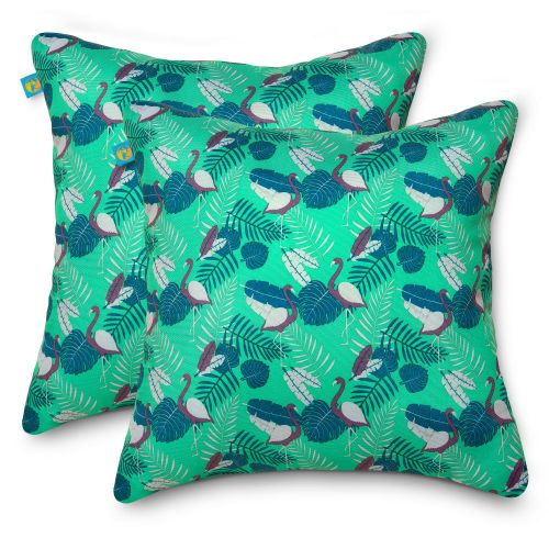 Duck Covers Water-Resistant Accent Pillows, 18 x 18 Inch, 2 Pack, Mojito Flamingo