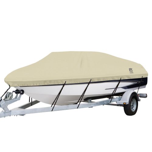 Classic Accessories DryGuard Waterproof Boat Cover, Fits Boats 22’ - 24’ L x 116”  W, Trailerable Boat Cover with Bow, Windshield and Stern Reinforcement Panels, Model F