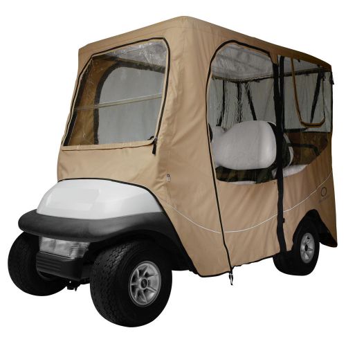 Classic Accessories Fairway Long Roof 4-Person Deluxe Golf Cart Enclosure, Light Khaki with Clear Windows