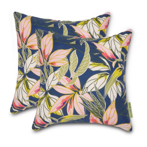 Vera Bradley by Classic Accessories Classic Accessories Water-Resistant Accent Pillows, 18 x 18 x 8 Inch, 2 Pack, Rain Forest Leaves Blue