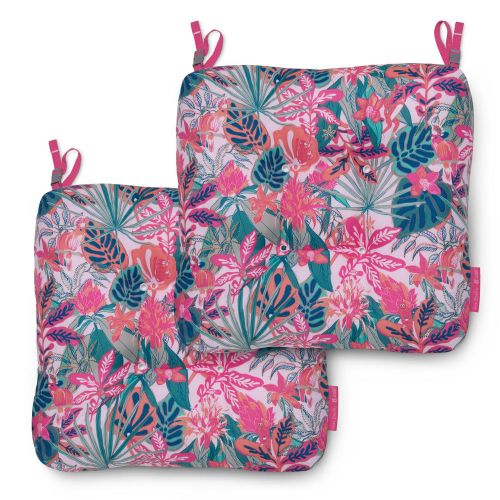 Vera Bradley by Classic Accessories Classic Accessories Water-Resistant Patio Chair Cushions, 19 x 19 x 5 Inch, 2 Pack, Rain Forest Canopy Coral