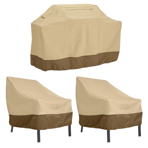 Classic Accessories Veranda Water-Resistant 64 Inch BBQ Grill Cover and 38 Inch Patio Lounge Chair Cover Bundle