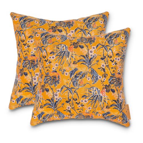 Vera Bradley by Classic Accessories Classic Accessories Water-Resistant Accent Pillows, 18 x 18 x 8 Inch, 2 Pack, Rain Forest Toile Gold