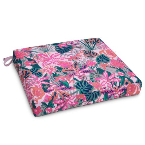 Vera Bradley by Classic Accessories  Water-Resistant Patio Seat Cushion, 17 x 17 x 3 Inch, Rain Forest Canopy Coral