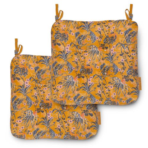 Vera Bradley by Classic Accessories  Water-Resistant Patio Chair Cushions, 19 x 19 x 5 Inch, 2 Pack, Rain Forest Toile Gold