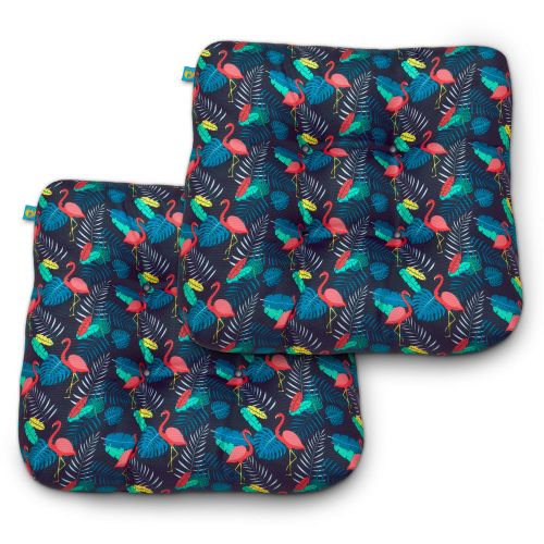 Duck Covers Water-Resistant Indoor/Outdoor Seat Cushions, 19 x 19 x 5 Inch, 2 Pack, After Party Flamingo