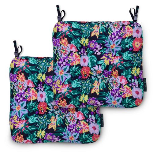 Vera Bradley by Classic Accessories  Water-Resistant Patio Chair Cushions, 19 x 19 x 5 Inch, 2 Pack, Happy Blooms