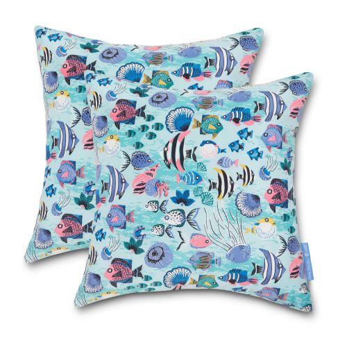 Vera Bradley by Classic Accessories Classic Accessories Water-Resistant Accent Pillows, 18 x 18 x 8 Inch, 2 Pack, Paisley Wave Fish