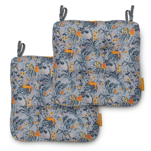 Vera Bradley by Classic Accessories Classic Accessories Water-Resistant Patio Chair Cushions, 19 x 19 x 5 Inch, 2 Pack, Rain Forest Toile Gray/Gold