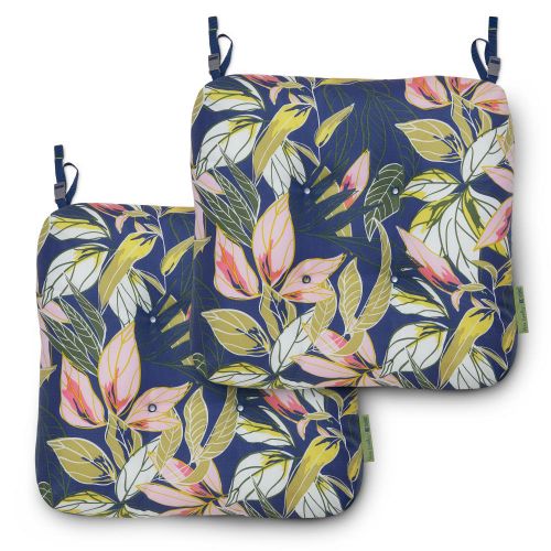 Vera Bradley by Classic Accessories  Water-Resistant Patio Chair Cushions, 19 x 19 x 5 Inch, 2 Pack, Rain Forest Leaves Blue