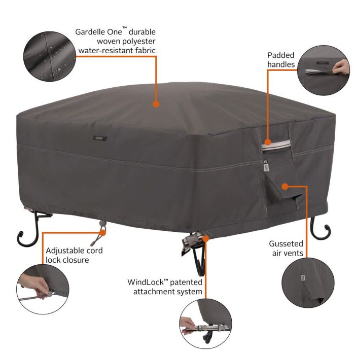 Classic Accessories Ravenna Water-Resistant 30 Inch Full Coverage Square Fire Pit Cover Classic Accessories Ravenna Water-Resistant 30 Inch Full Coverage Square Fire Pit Cover